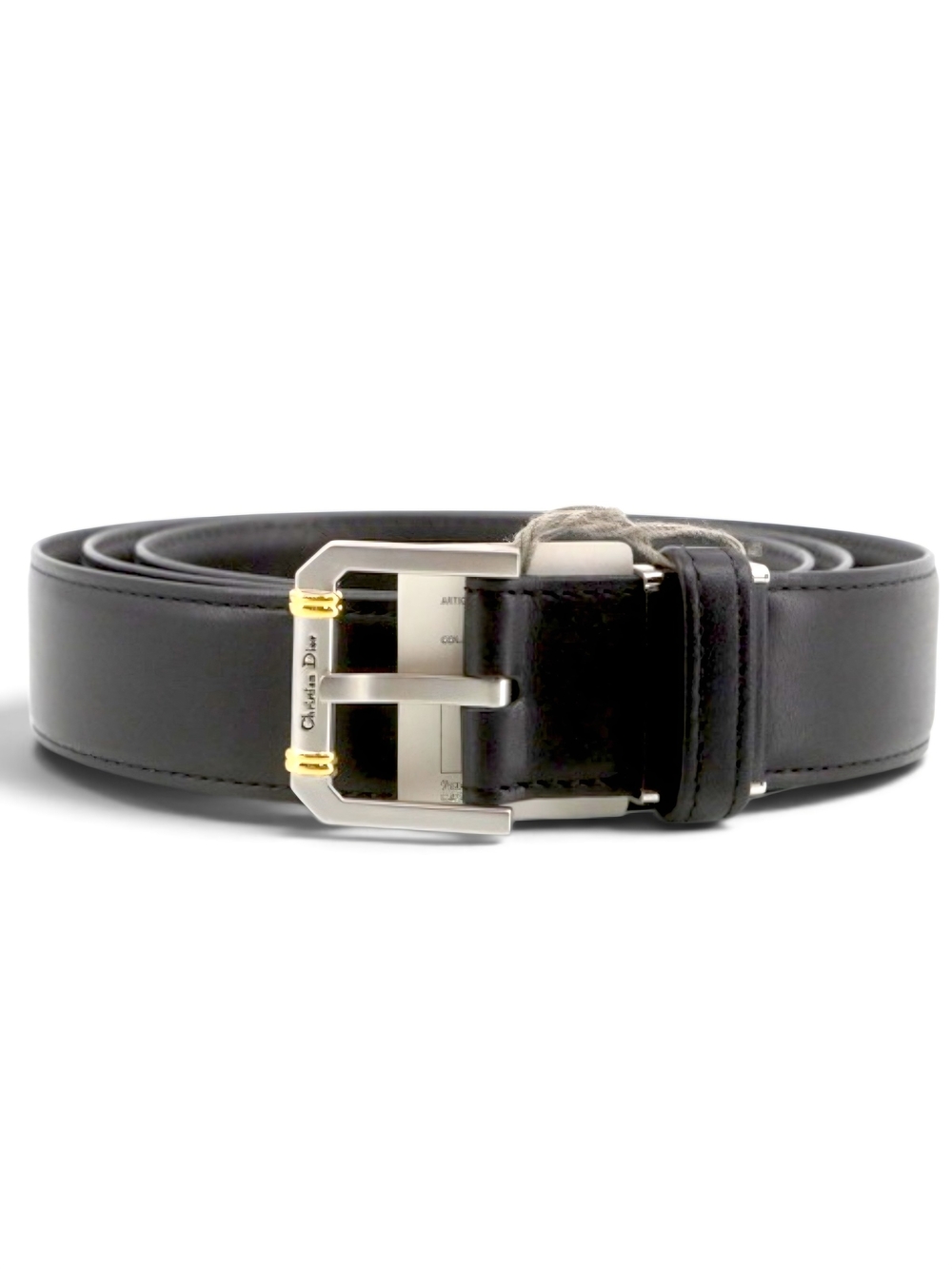Christian Dior Black Leather Belt with Two-Tone Metal Buckle Unisex